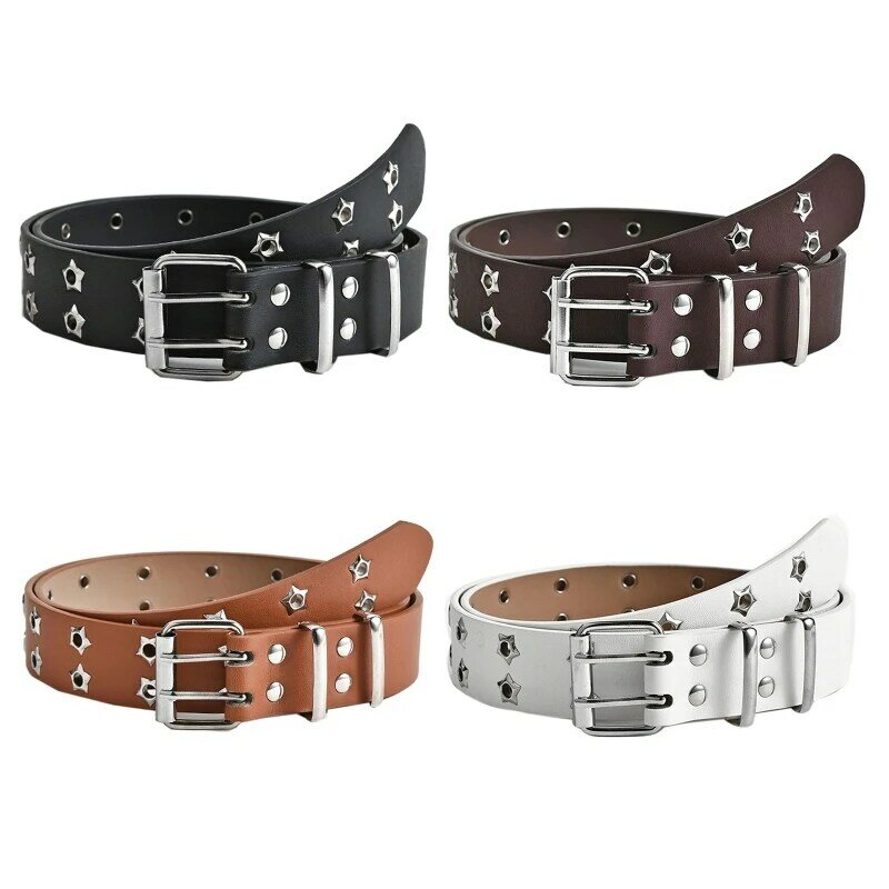 Cinturón con hebilla doble ojal, cinturón Vintage Punk, cinturón cuero Pu Retro, cinturón Vintage para mujer, cinturón