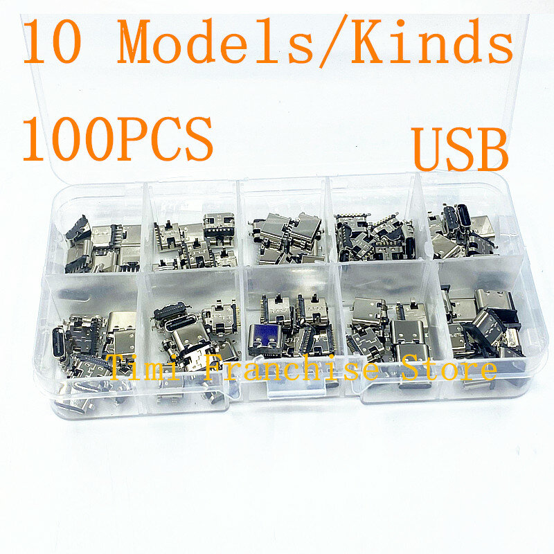 100 Buah 10 Model 10 Jenis Kabel Micro Usb Tipe C 3.1 Konektor Dock Pengisi Daya Digunakan untuk Drive Ponsel USb 6Pin 16Pin
