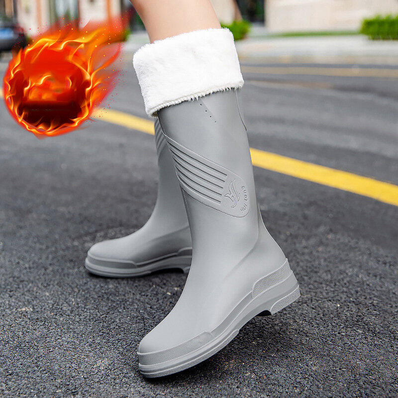 Adult Women's High-tube Rain Boots Outdoor Waterproof Non-slip Rubber Sole Wear-Resistant Rubber Shoes Fashion Rain Boots 36-40