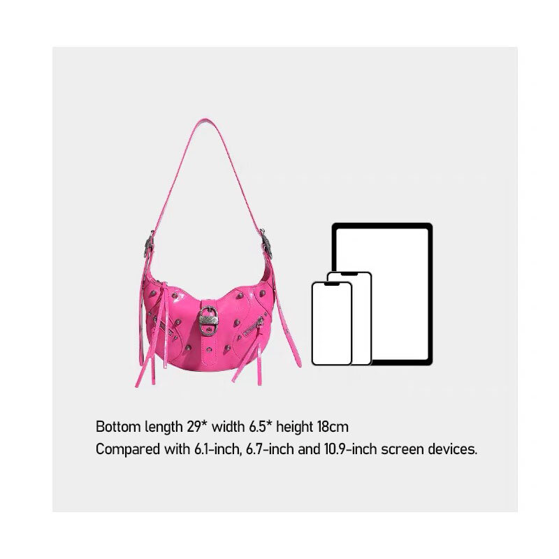 New wax crescent baguette bag hand rivet niche shoulder bags for women fashion sense trend. сумка через плечо  토트백