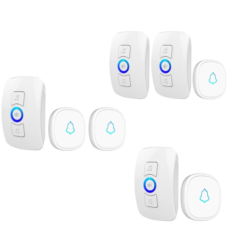 Wireless Doorbell White Color Home Security Welcome System Waterproof Press Button Doorbell Kit EU Plug