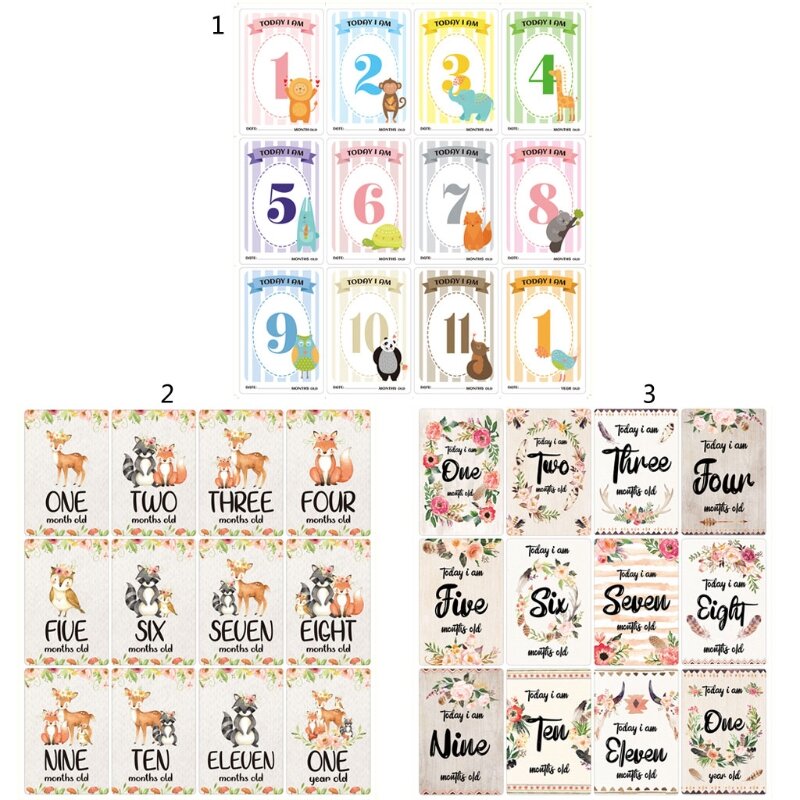 12 Pcs/set Month Cards Baby Photography Milestone Memorial Monthly Newborn Kid DropShipping