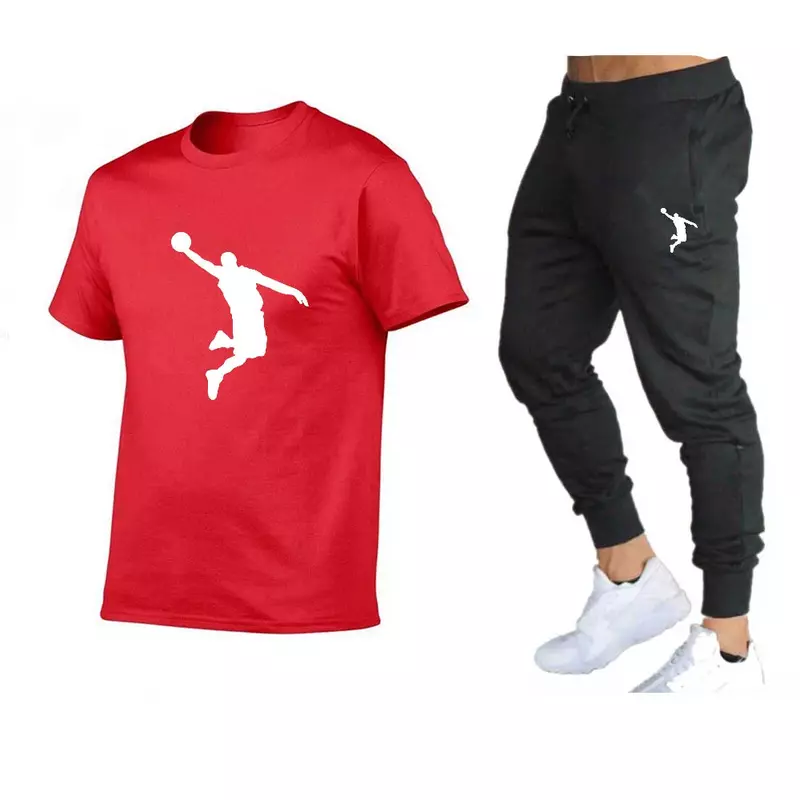 Camiseta de hip hop masculina e calça de jogging, marca casual, camiseta, casaco quente e verão