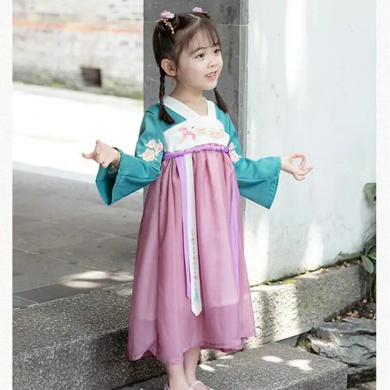 Vestido de fiesta de noche con bordado de estilo chino para niñas, falda de princesa adorable, hada Hanfu esponjosa, novedad de otoño
