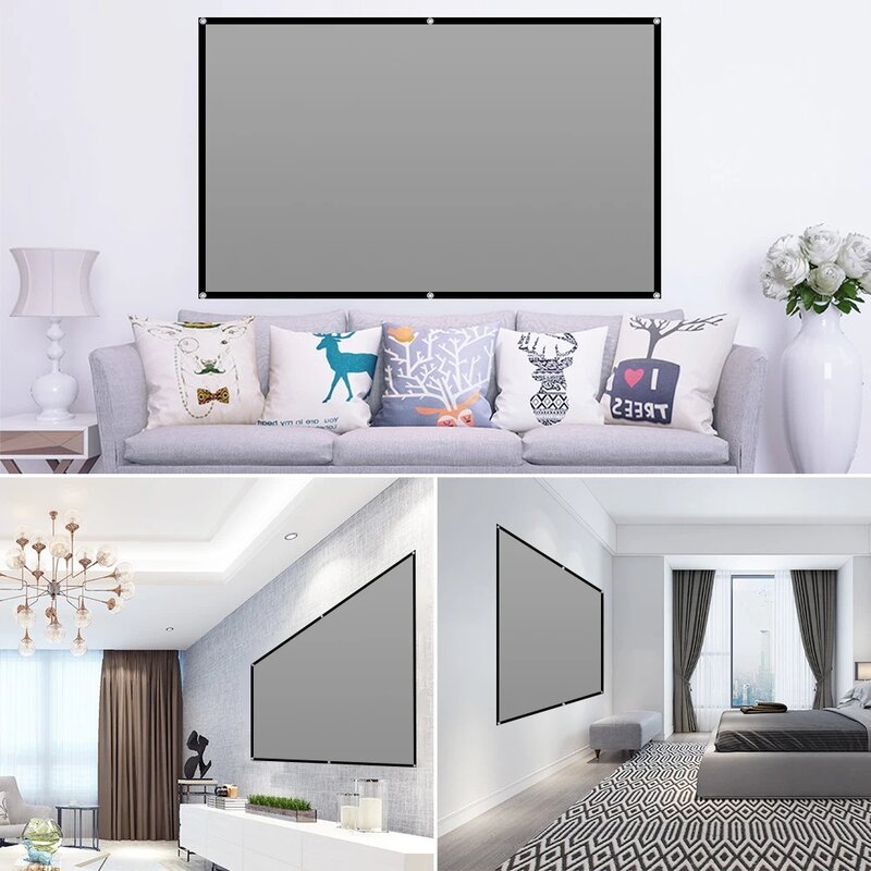 60-133 Inch Projector Screen Portable 4K Metal Grey Anti Light 16:9 Black Border Curtains for Smart TV With Holes Home Outdoor