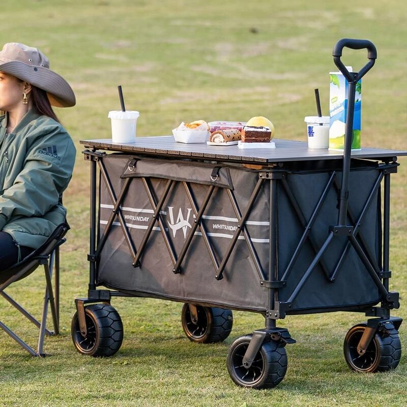 Whitsunday Heavy Duty Collapsible Wagon Cart,Folding Outdoor Wagon,Utility Camping Park Wagon Cart with Aluminum Table Plate