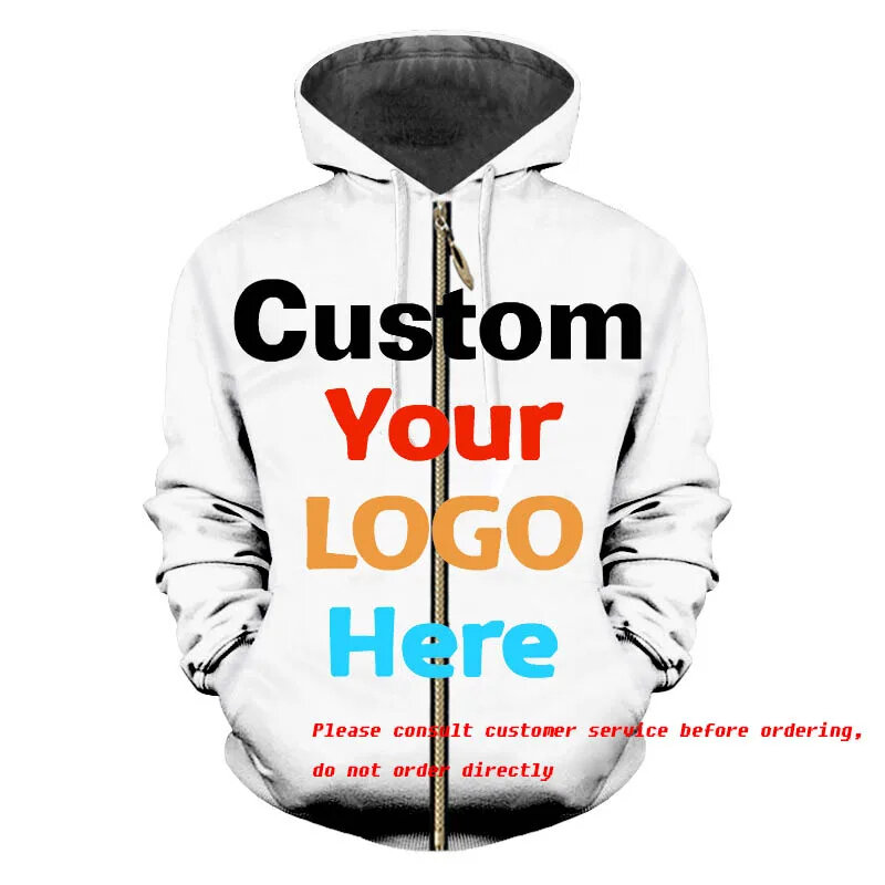 Custom 3d Print Hoodie Voor Mannen Kleding Diy Design Team Club Rits Up Jacks Aangepaste Sweatshirts Jas Jas Dropshipping Tops