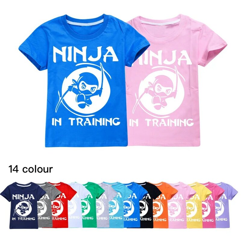Camiseta de dibujos animados Ninja Kidz para niños y niñas, camisetas de manga corta con estampado 3D, camisetas de Anime para niños pequeños de 3 a 16 años