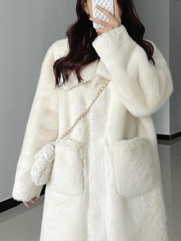 Nowy damski płaszcz zimowy ze sztucznego futra, długie futro, gruby, ciepły, kobiecy, pluszowy, Plus Size, luźny, 2022