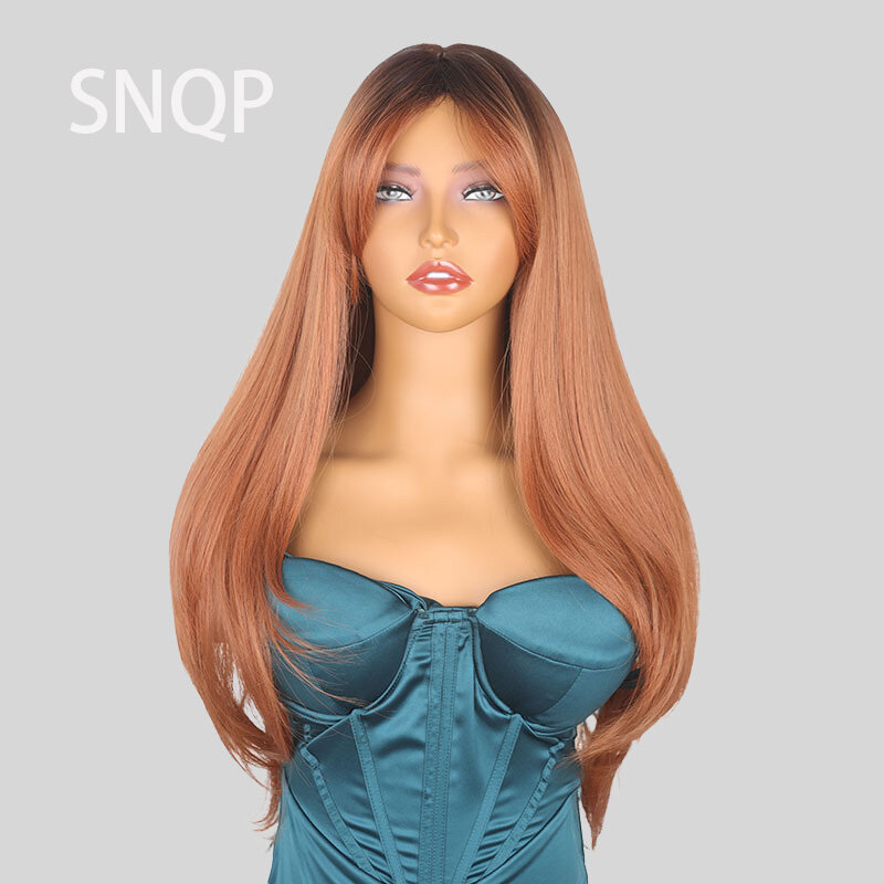 SNQP 70cm Long Straight Hair Brown Wig New Stylish Hair Wig for Women Daily Cosplay Party Heat Resistant High Temperature Fiber