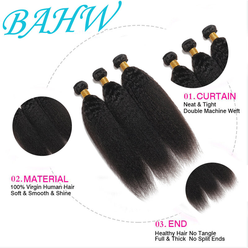 Brazilian Kinky Straight Hair Bundles para mulheres negras, extensões de cabelo humano, Yaki Straight, 100% Virgin, Hair Weave, 1 PC, 2 PCs, 3 PCs, 4 PCs, 12A