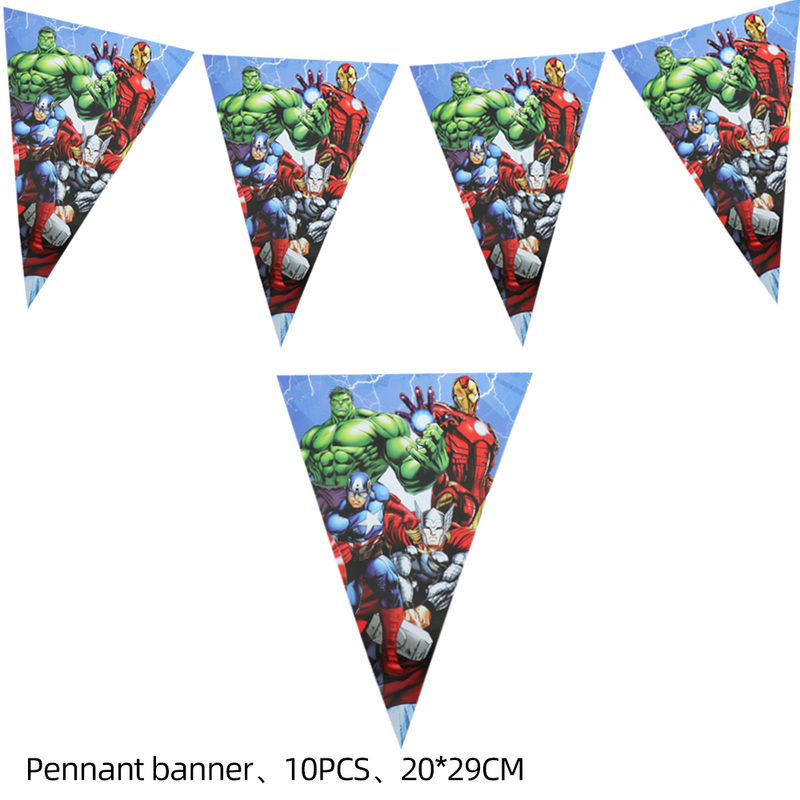 Bendera tarik segitiga Disney Avengers, 20x29cm bendera tarik ulang tahun Bunting SpiderMan, Spanduk pesta pernikahan, dekorasi rumah Vintage