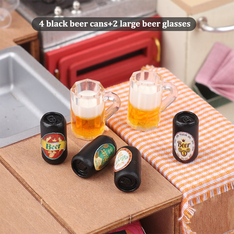 1/12 Scale Dollhouse Beer Can And Mugs Set Dollhouse Miniature Pub Bar Decor Dolls House Accessories Pretend Play Toys Wholesale