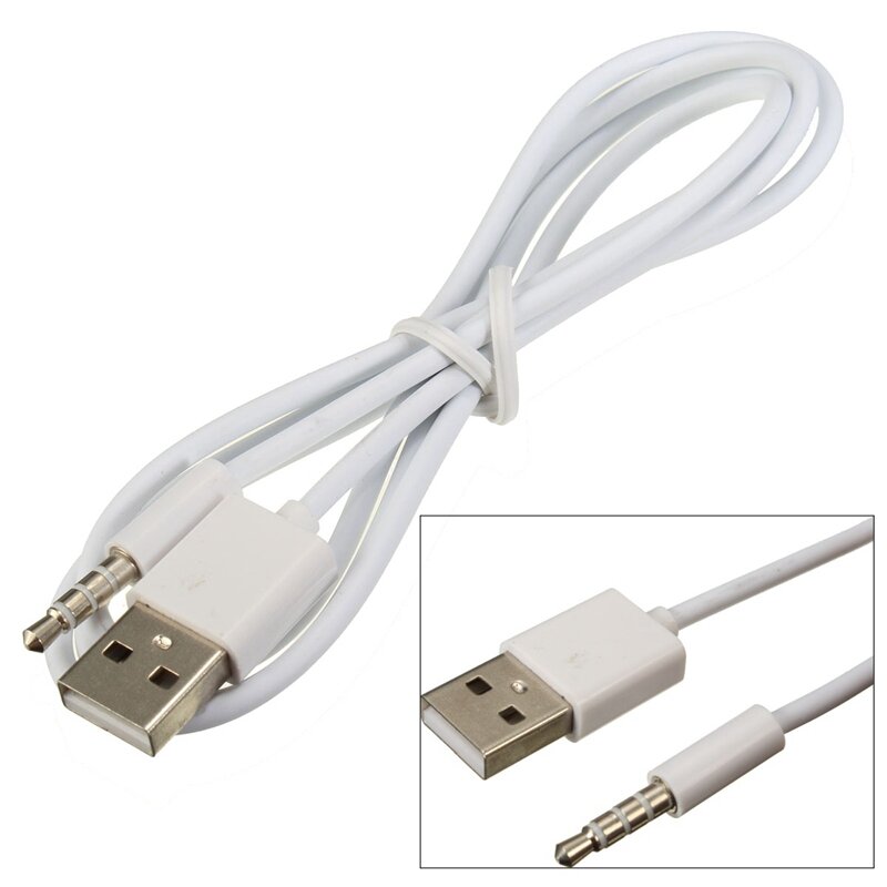 Branco AUX macho cabo de auscultadores, USB 2.0 macho para 3,5mm, carro jack, cabo de fio do carregador, 3,5mm