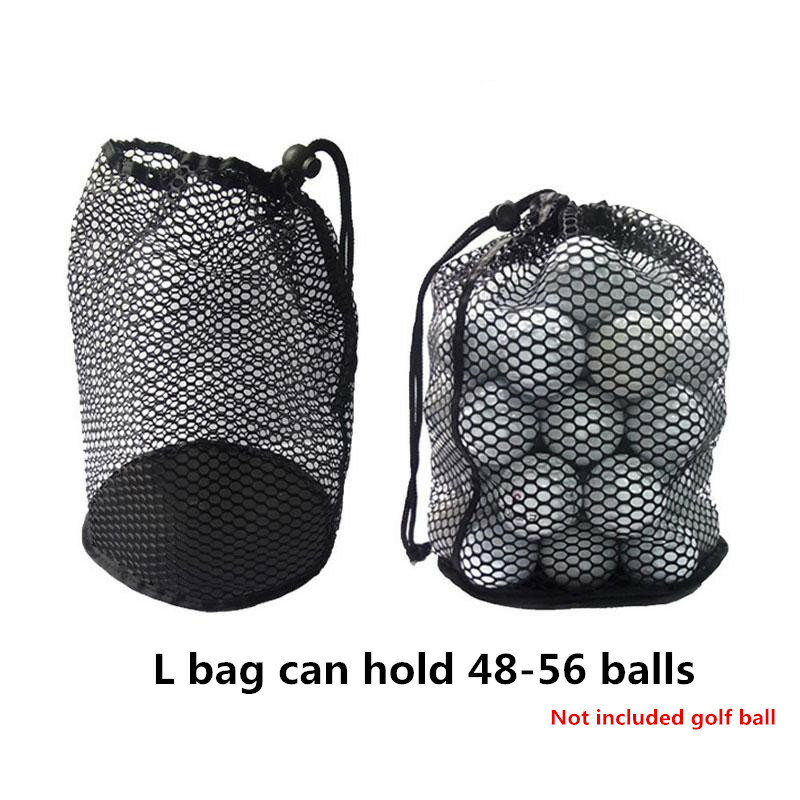 Bolsa de red de malla deportiva, bolsa de nailon negro para golf, tenis, pelota 16/32/56, bolsa de almacenamiento con cordón, 1 unidad
