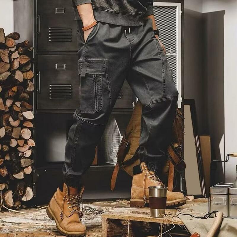 Men Pants Daily Pants Stylish Men's Cargo Pants with Multiple Pockets Elastic Waist Ankle-banded Design for High Street Outdoor