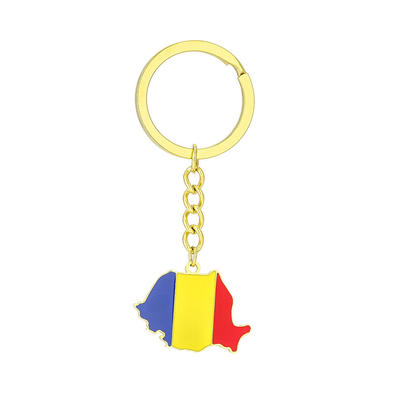 พวงกุญแจแผนที่ธงโรมาเนียแฟชั่นพวงกุญแจสแตนเลสสำหรับผู้ชายผู้หญิงพวงกุญแจจี้เครื่องประดับของขวัญ