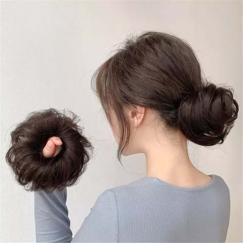 Sanggul donat lurus, hiasan rambut Chignon sintetis Ombre elastis Updo Chignon lembut berantakan Scrunchies untuk wanita