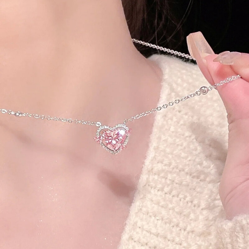 New 925 Sterling Silver Luxury Zircon Sweet Heart Pendant Necklaces For Women Designer Jewelry Gift Female Jewelry Free Shipping