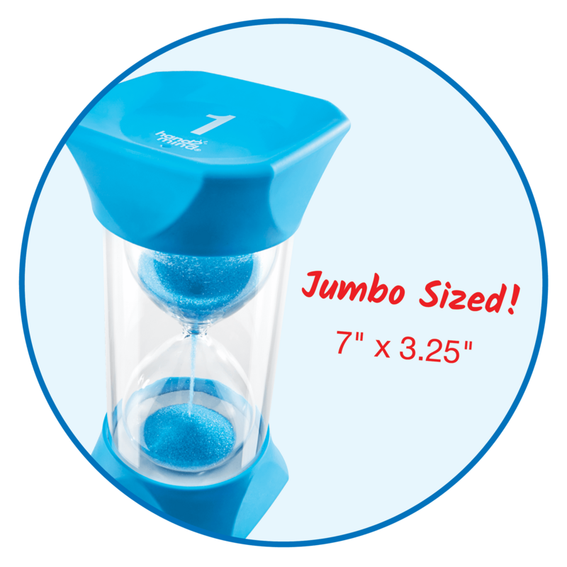 Hand2mind temporizadores de arena Jumbo azul, reloj de arena de 1 minuto con tapas de goma