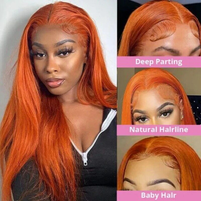 Koronka z przodu peruka pomarańczowa na całą głowę zestaw moda naturalne syntetyczne kobiece ludzkie włosy długie proste włosy podkreślają perukę