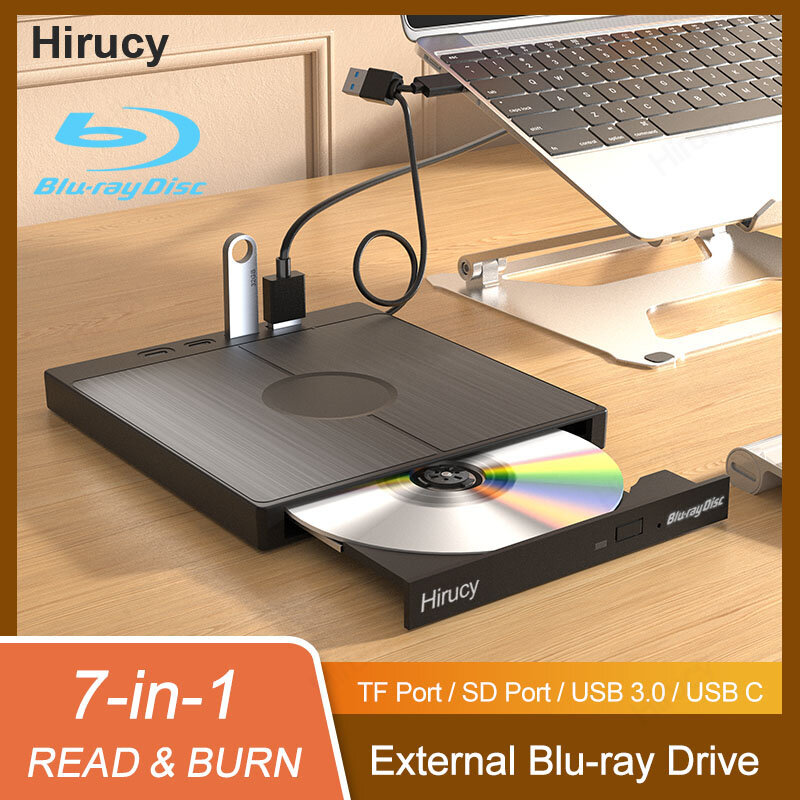 Unidad Bluray externa USB 3,0 BD, reproductor de CD-RW de DVD, lector óptico portátil con ranura para tarjeta SD/TF para ordenador portátil, PC y Mac