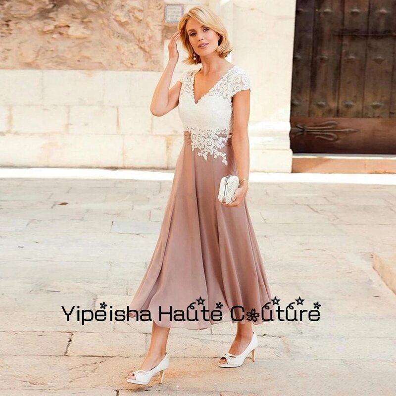 Yipeisha-Vestido de festa de casamento rosa e branco feminino, vestido de noiva para mães, manga curta, renda, moda verão, novo