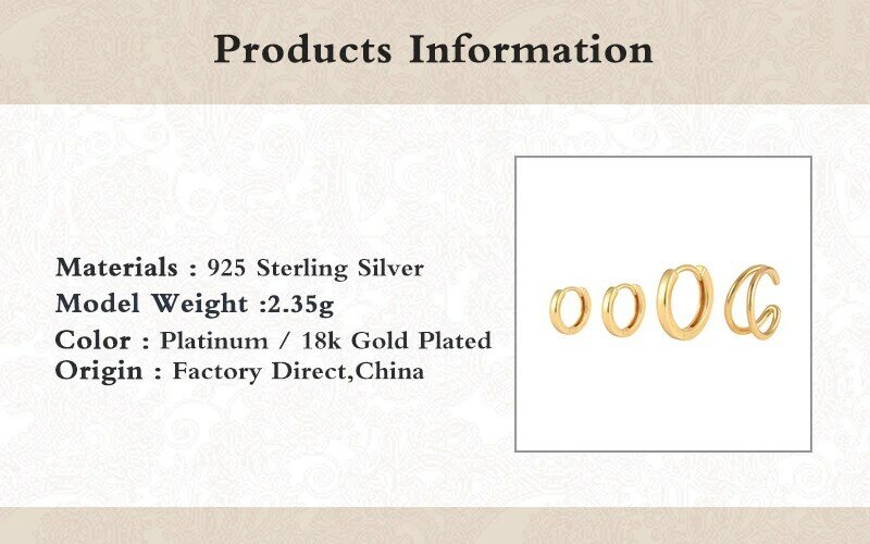4PCs/Set Gold Plated Earrings For Women 925 Silver Huggie Ear Piercing Hoop Earrings Jewelry Party Wedding Accessories Gifts