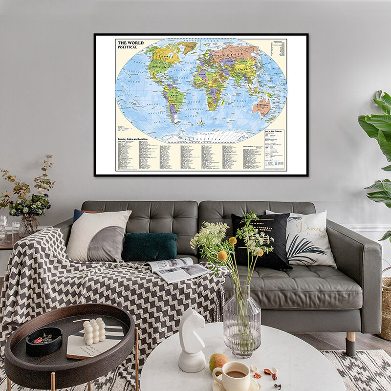 Mapa del mundo en inglés sin Bandera de País, carteles e impresiones del Mundo, edición clásica, suministros de viaje, 59x42cm