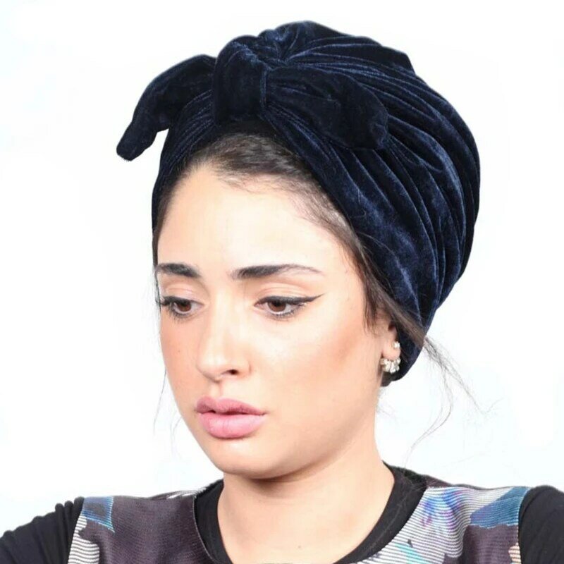 Turban Cap Beanie Headscarf Pleated Bows Pre-Tied Hair Loss Headwear Hijab Hat