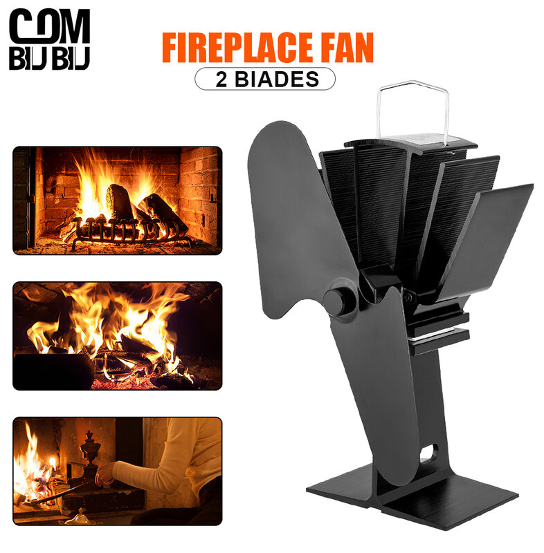 Black Fireplace Fan 2 Blades Heat Powered Stove Fan Log Wood Burner Eco-fan Quiet Energy Saving Home Efficient Heat Distribution