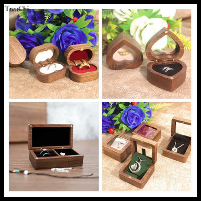 Joyero de madera maciza de nogal negro de alta gama, caja de pendientes de joyería, caja de anillo, caja de almacenamiento de joyería de madera para collar