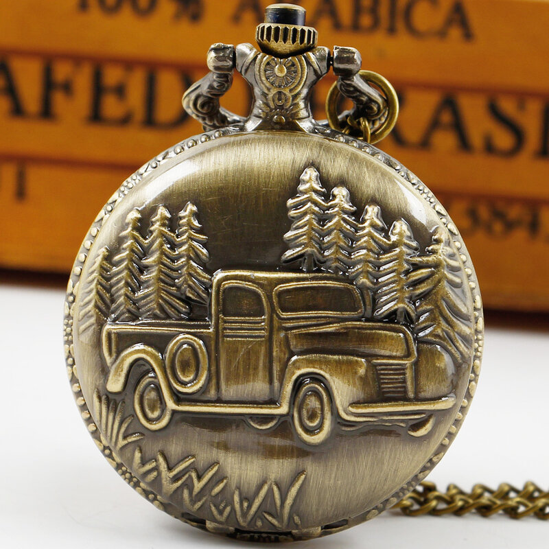Antique Bronze Small Car Quartz Pocket Watch Women Necklace Chain Rtero fob watches gifts