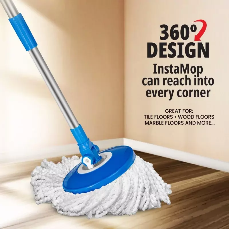 Insta Mop Spin Mop and Bucket with Wringer Set Microfiber Mop Head Washer Machine Safe As Seen On TV