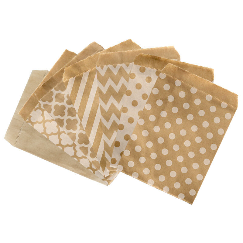 Bolsas de papel Kraft de 13x18cm, lote de 25 unidades de bolsas de papel con estampado de rayas y puntos, mini sobre para envolver regalos y recuerdos de fiesta