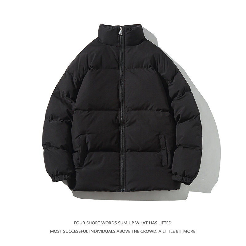 Streetwear Harajuku Warm Men's Winter Coat Solid Color Casual Parka Stand Collar Fashion Oversize Women's Winter Jacket