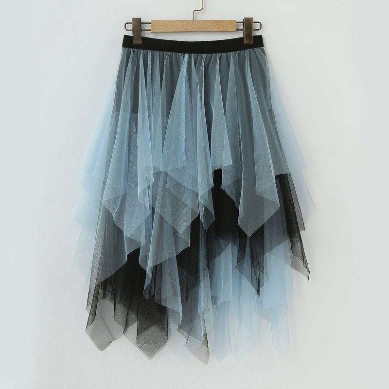Элегантные градиентные сетчатые юбки, Женская плиссированная юбка с высокой талией, эластичное свободное повседневное универсальное Пышное ТРАПЕЦИЕВИДНОЕ короткое платье