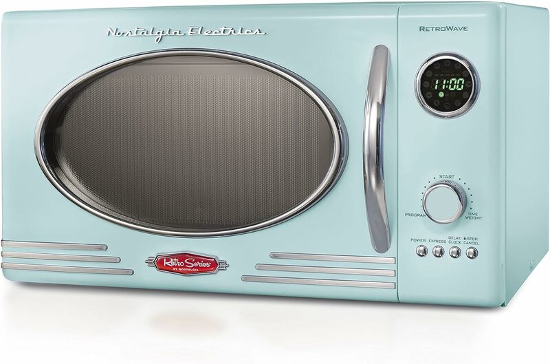 Four à micro-ondes à dessus de seau rétro nostalgique, grand 800 W, 0.9 Cu, fédération, 12 réglages de cuisson préprogrammés