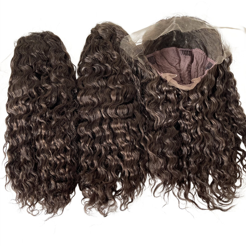 Dziewicze włosy indyjska głęboka fala ciemnobrązowa kolor #2 180% gęstość 13x6 koronkowa peruka czołowa dla czarnej kobiety