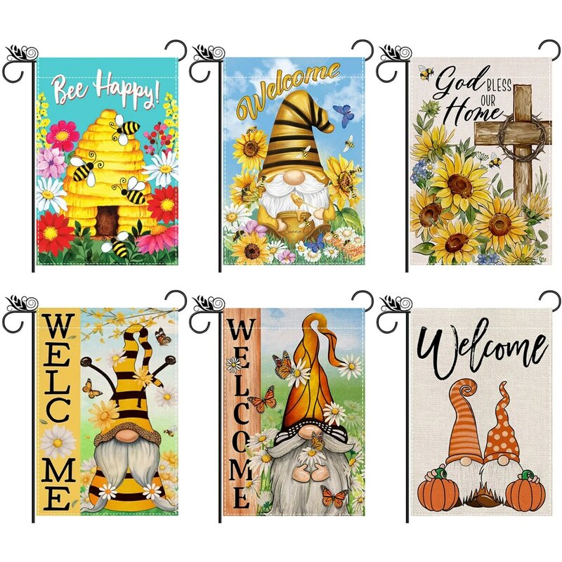 1 piece of bee sunflower pumpkin dwarf pattern with double-sided printed garden flag courtyard decoration, excluding flagpole