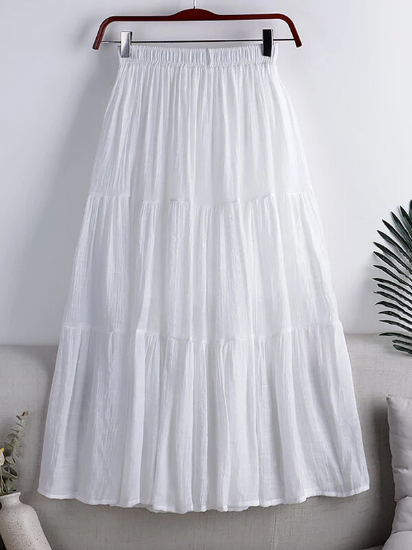 Thiết Kế Sang Trọng Váy Maxi Người Phụ Nữ 2022 Mùa Hè Mới Chữ A Chắc Chắn Miếng Dán Cường Lực Váy Tối Giản Vải Lanh Cotton Kẻ Sọc Váy Jupe Femme