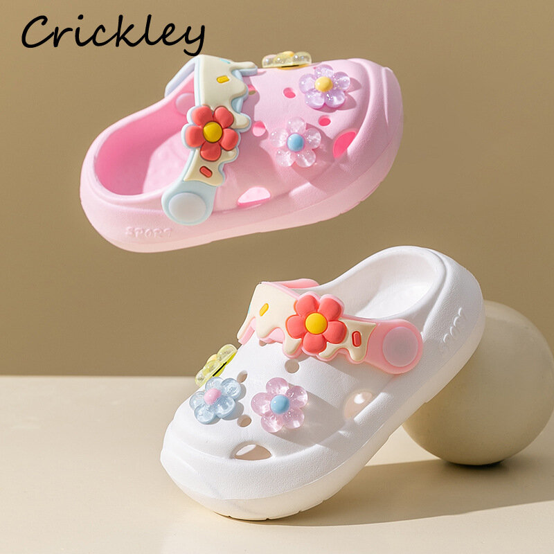 Тапочки летние для маленьких девочек, Симпатичные садовые тапки принцессы, мягкая Нескользящая ЭВА Обувь для малышей, пляжная обувь