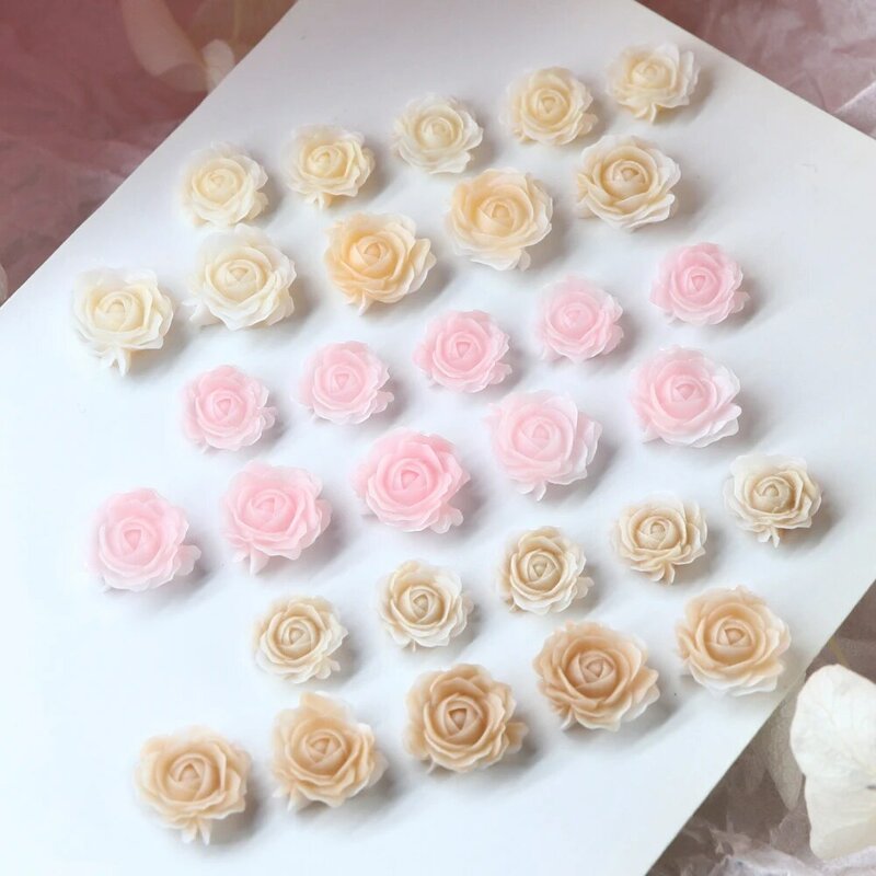 Hars Gradiënt Rose Flakback Cabochons Retro Accessoires 3d Carving Camellia Bloemen Voor Diy Sieraden Maken Kunstdecoratie Onderdelen