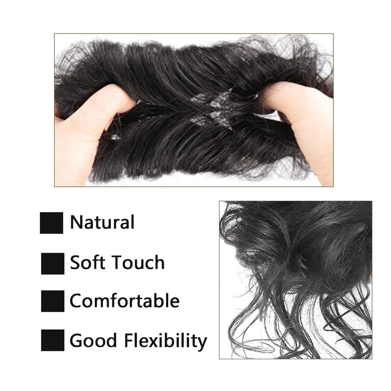 SHANGZI-moño de pelo sintético para mujer, moño rizado desordenado, banda elástica, Scrunchy, piezas de cabello falso, horquillas, negro, marrón