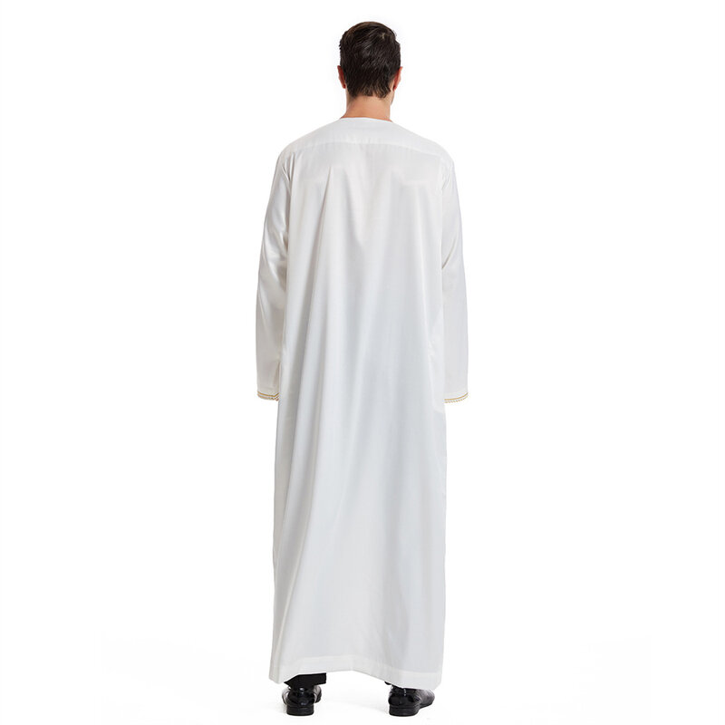 Suadi gaun Kaftan Muslim pria, pakaian Arab untuk pria, jubah Jubba Ramadan, lebaran, lengan panjang, baju Muslim Timur Tengah, Abaya, Gaun Kaftan Musulman