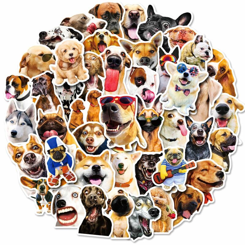 Desenhos animados Realistic Dog Sticker, Animal Graffiti, iPad, Celular, Carro, Guitarra, DIY Wall Sticker, Decoração de brinquedos, Atacado, 10 Pcs, 30 Pcs, 50Pcs