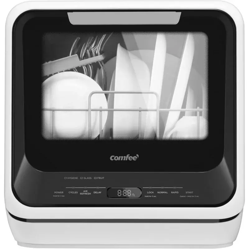 COMFE' portátil Mini bancada da máquina de lavar louça, tanque de água embutido para apartamentos e RVs, nenhuma conexão necessária, 6 programas, 5L