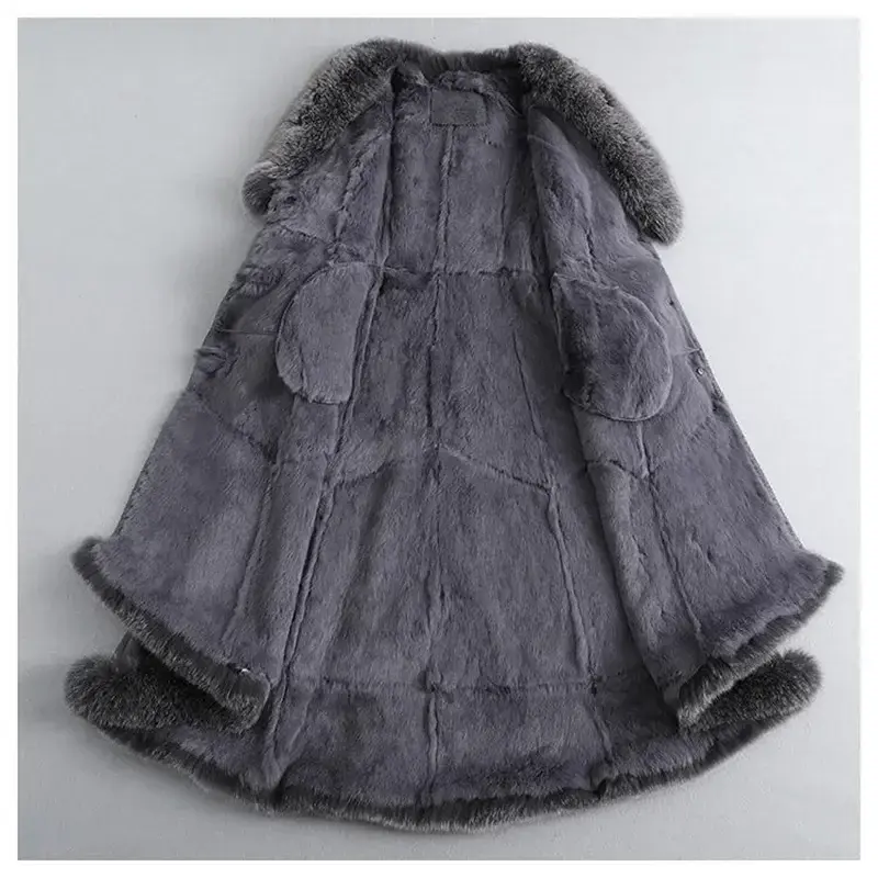 Jaket bulu rubah imitasi wanita, parka Musim Dingin 2023, mantel panjang katun hangat di bawah, jaket kerah bulu besar mewah untuk wanita