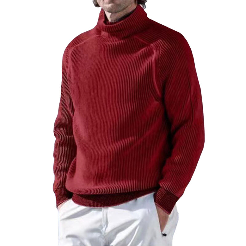 Męska zimowa ciepły golf długa sweter z rękawem bluza Slim Fit Grey dzianina casualowa modna wygodna
