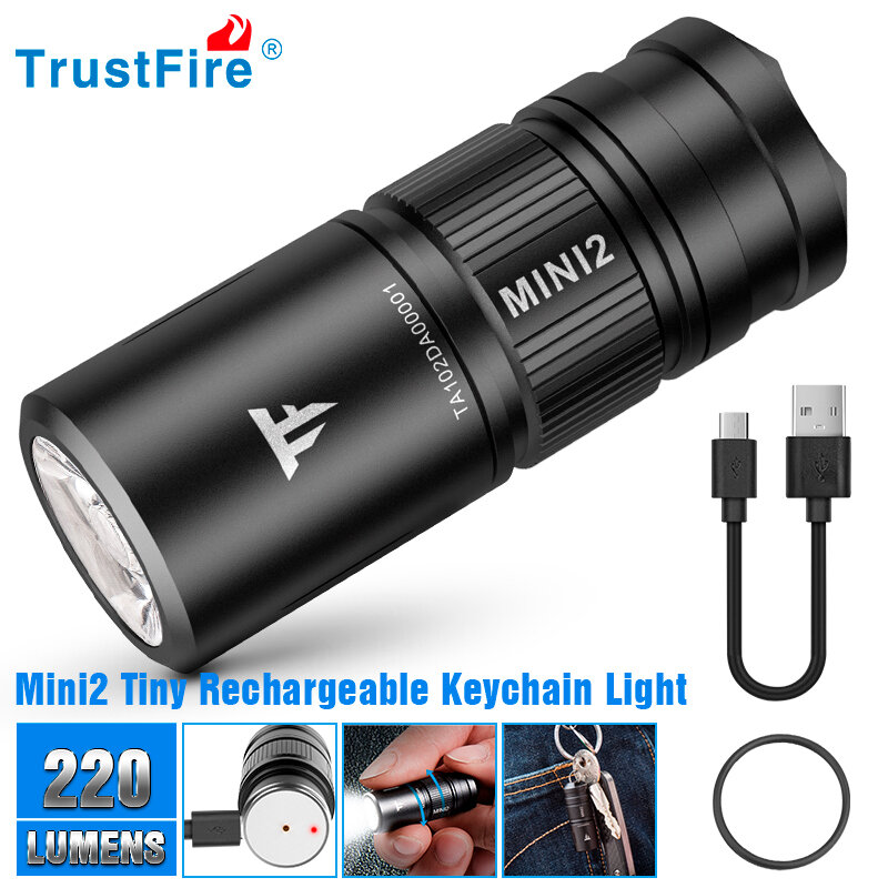 Trustfire Mini2 Mini Rechargeable Led Flashlight 220 Lumen EDC Keychain USB Mini Torch 2 Modes Pocket Lantern with LED Indicator